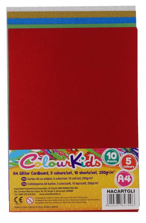 Carton cu sclipici CK A4 250gr set 10 coli 5 culori